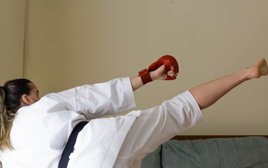 Girl Practicing Karate at Home