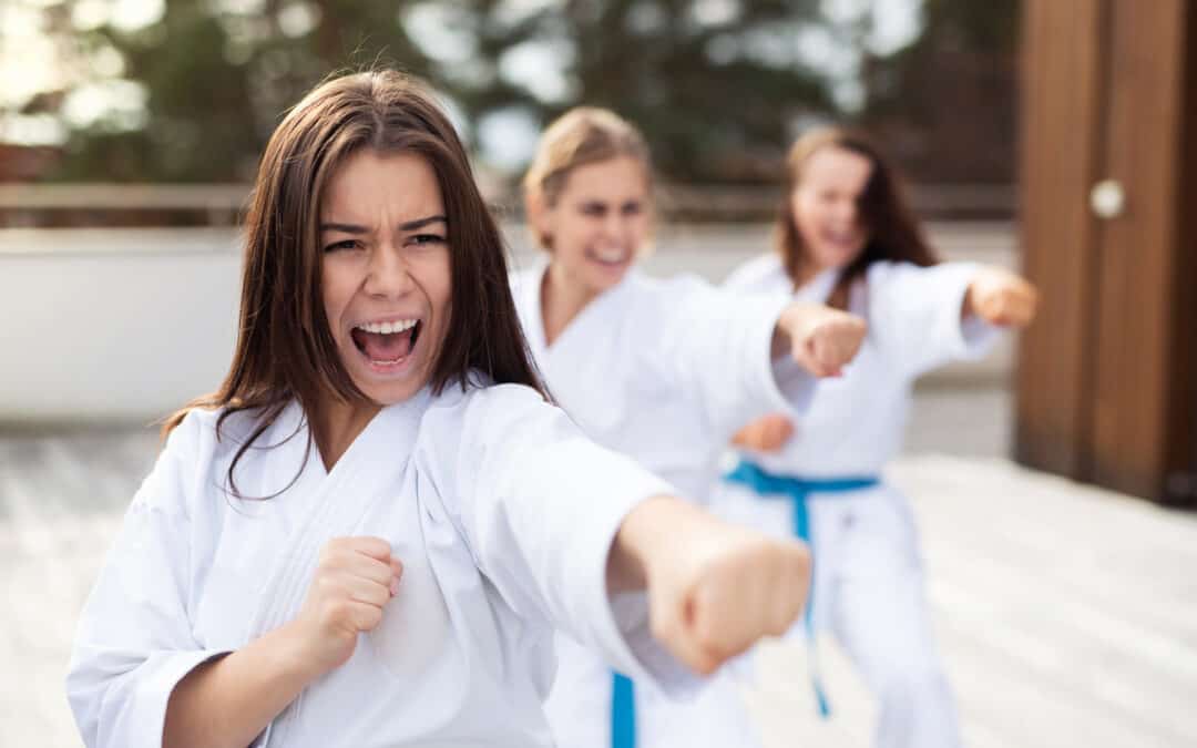Women Practicing Karate Kiai Outside